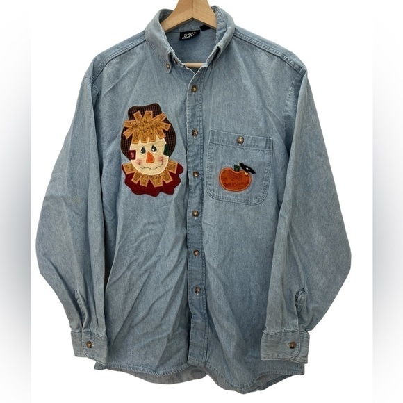 Three Rivers Tops - Vintage Scarecrow Jean Button Down Long Sleeve Size Medium - Large
